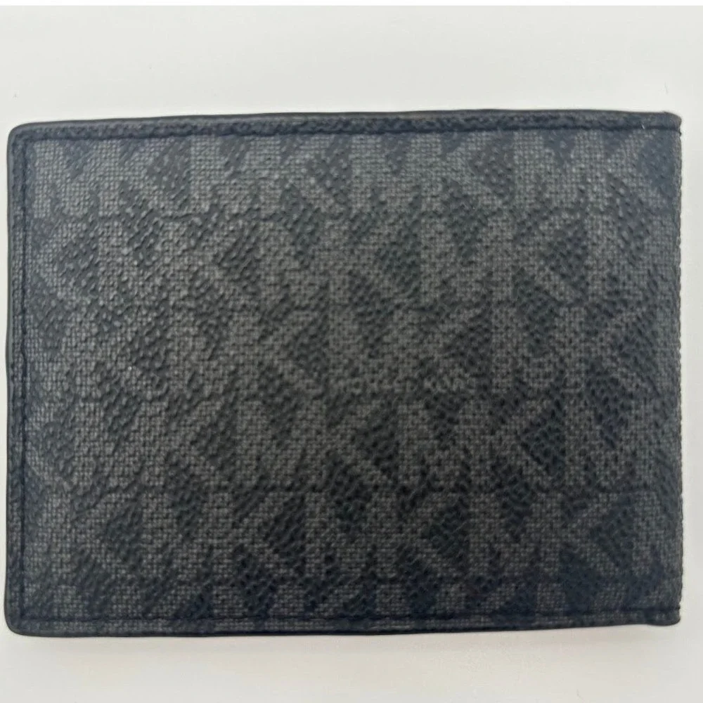 Michael Kors Mens Bifold Wallet Black Grey Signature MK Logo Print Slim